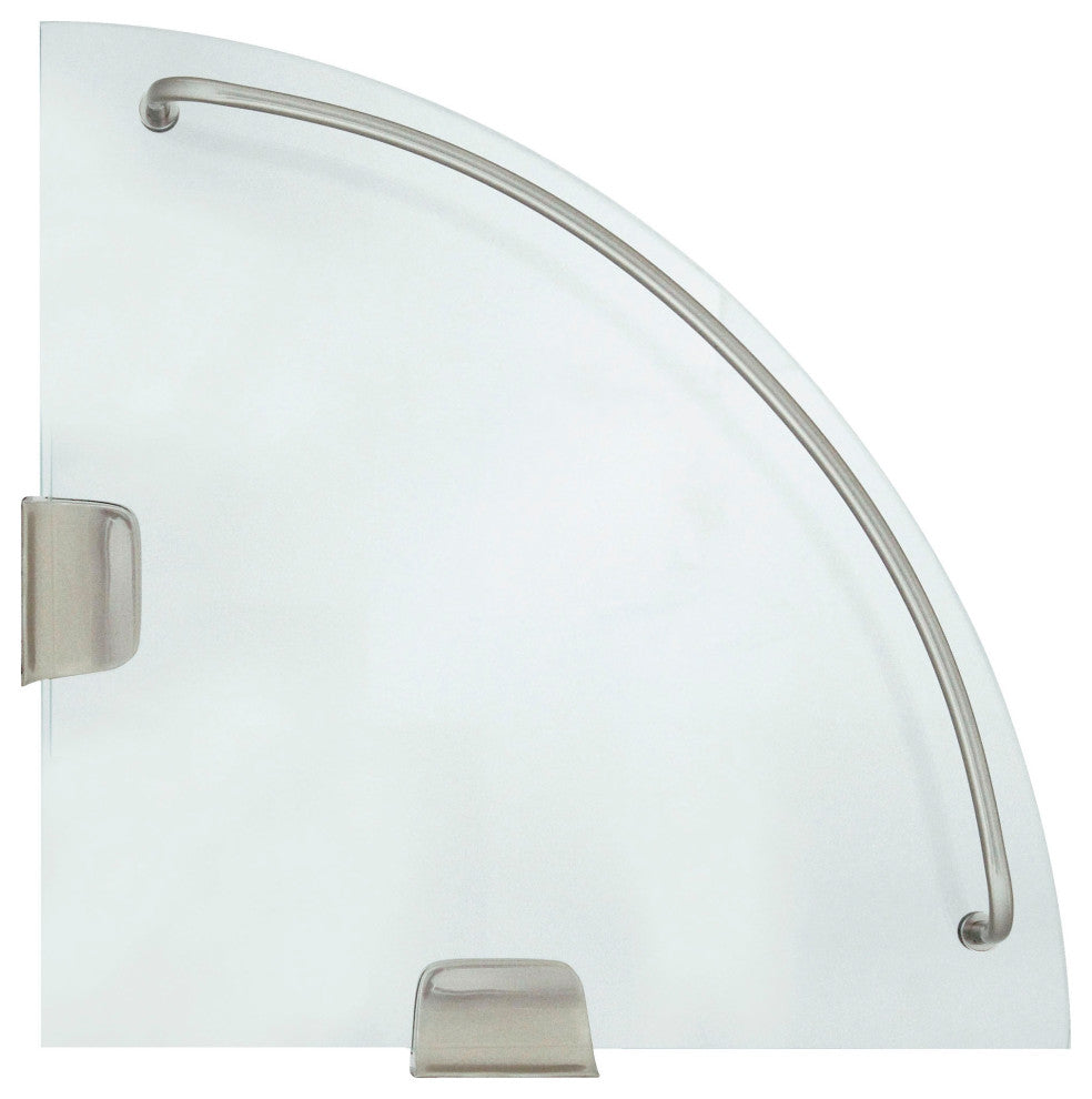 MODONA's 9.5" Glass Corner Shelf With Rail, Satin Nickel