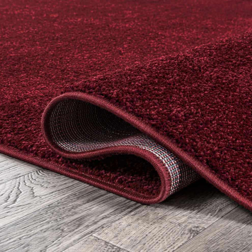 Haze Solid Low-Pile Runner Rug, Dark Red, 5' Square