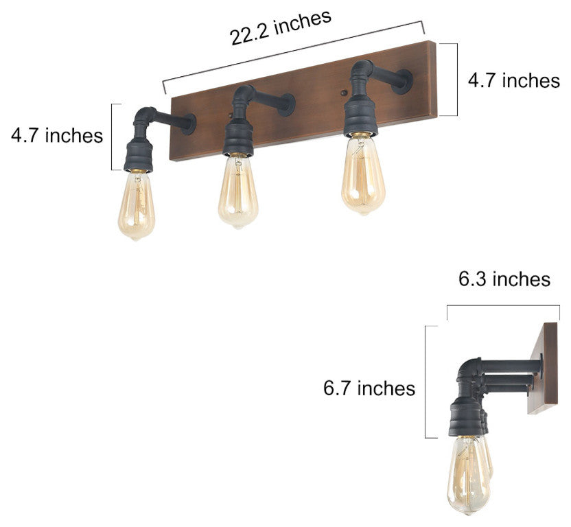 LNC 3-Light Water Pipe Wall Sconce Wall Lamp Industrial Sconces Wall Lighting
