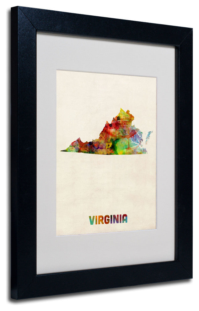 'Virginia Map' Matted Framed Canvas Art by Michael Tompsett