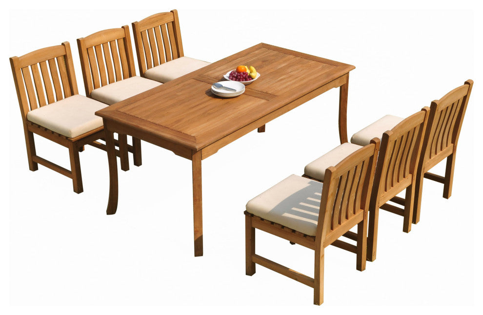 7-Piece Outdoor Teak Dining Set: 83" Rectangle Table, 6 Devon Armless Chairs