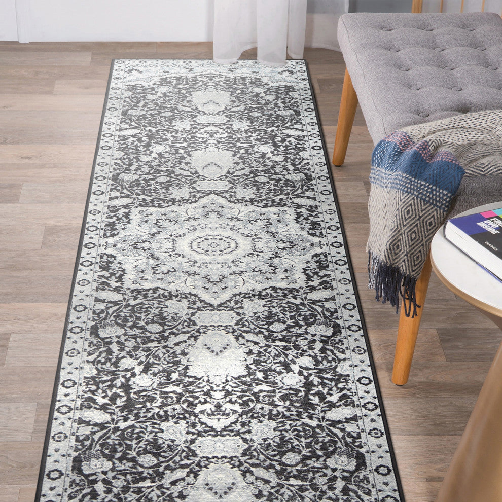 My Magic Carpet Machine Washable Runner Rug Parviz Gray 2.5x10'