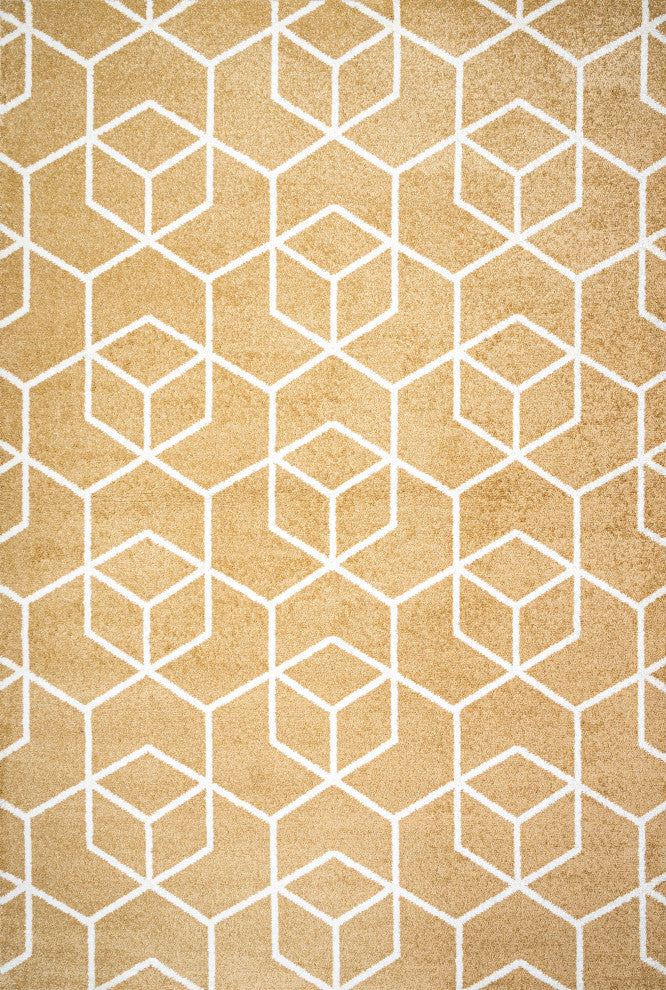 Tumbling Blocks Modern Geometric Gold/White 8'x10' Area Rug