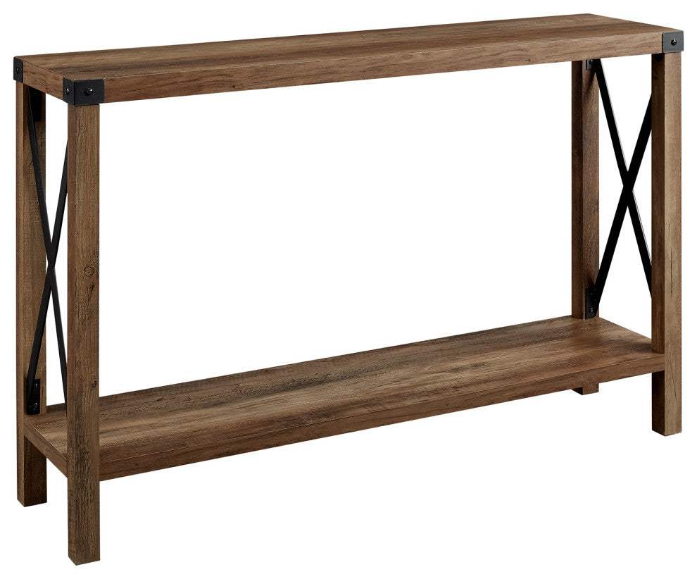 46" Rustic Farmhouse Metal X Entry Table - Rustic Oak
