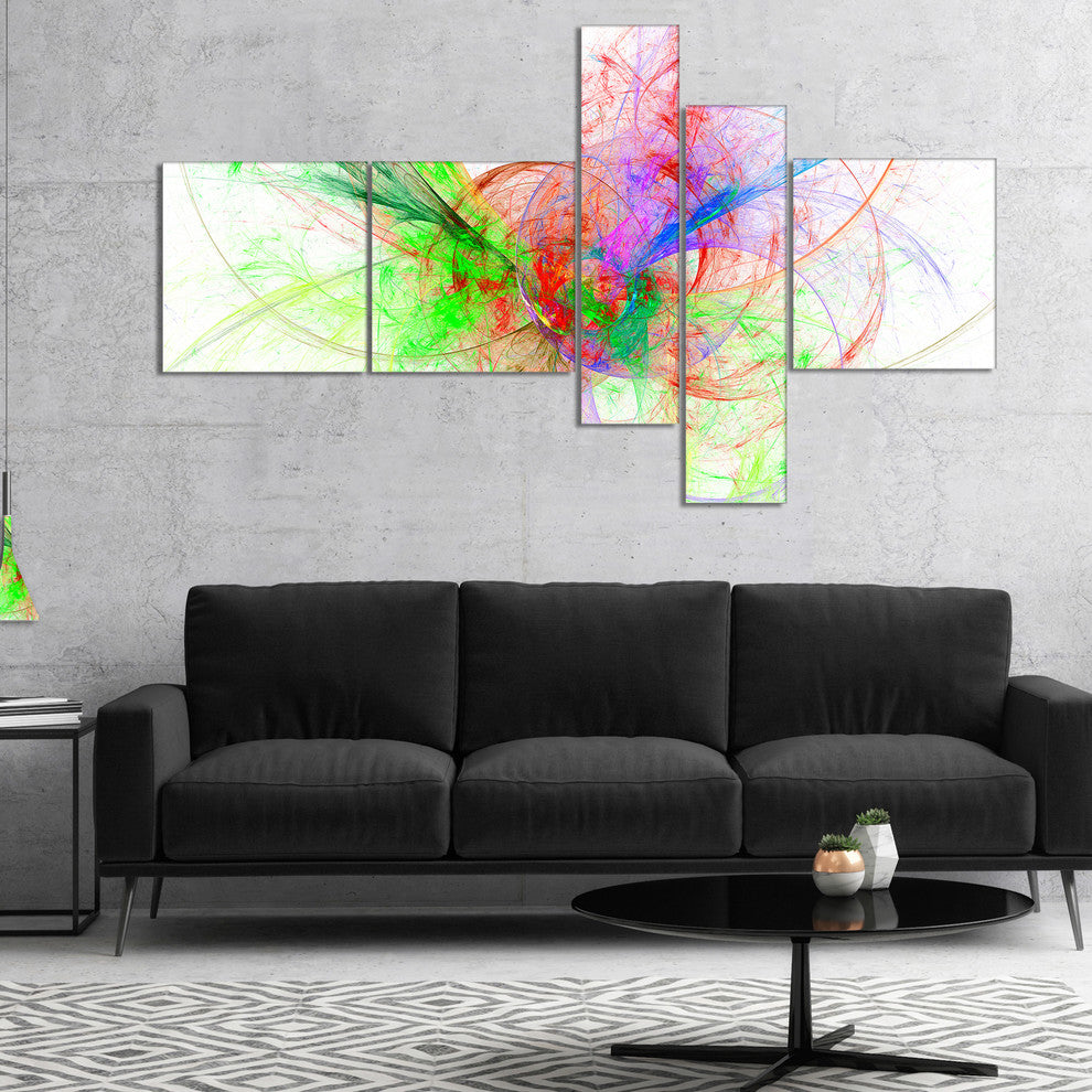 Multi Color on White Fractal Design, Abstract Canvas Print, 60"x32", 5 panels