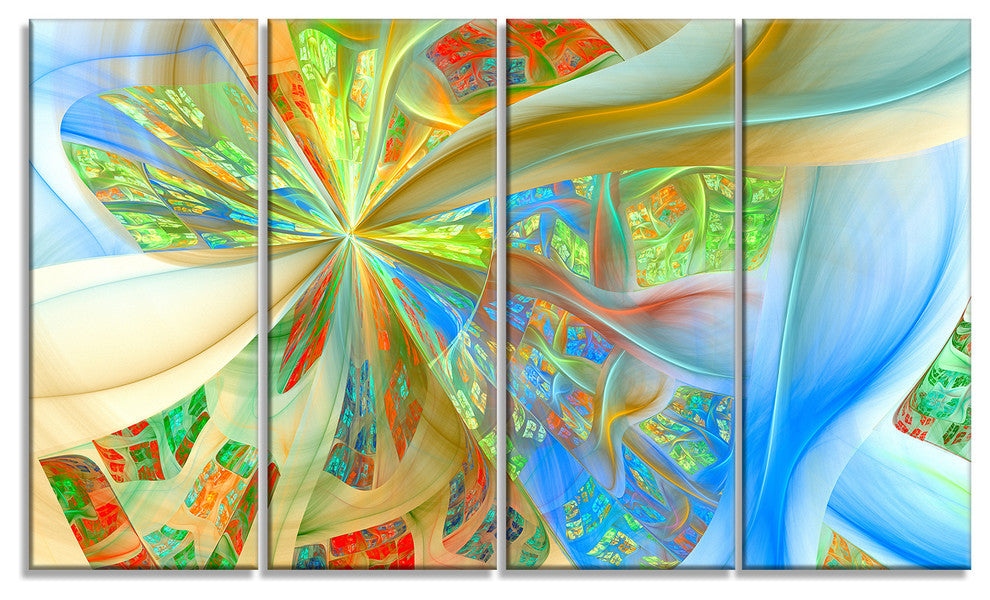 Yellow Fractal Exotic Plant Stems, Abstract Canvas Art Print, 48"x28", 4 Panels