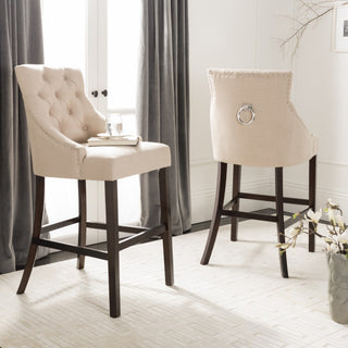 Safavieh Eleni Tufted Bar Stool, Beige/Espresso