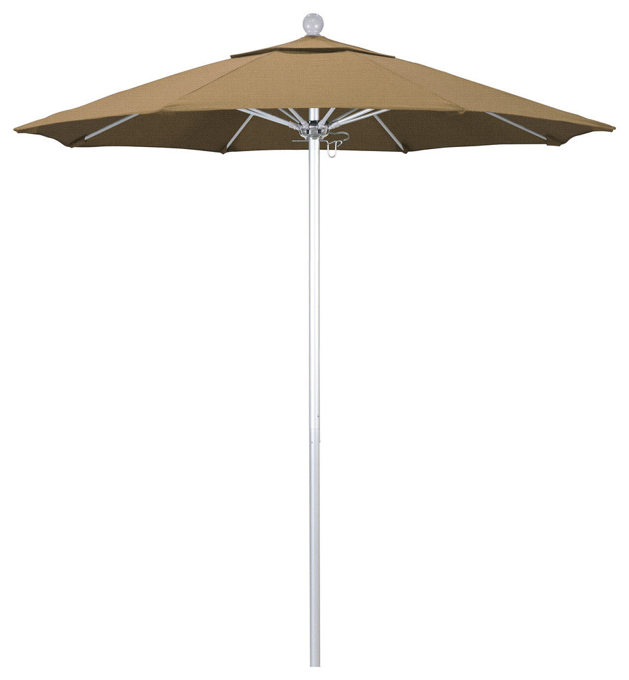 7.5' Silver Anodized Push Lift Aluminum Umbrella, Straw Olefin