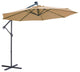 10' Steel Patio Hanging Cantilever Umbrella With 32 Solar LED Lights, Taupe