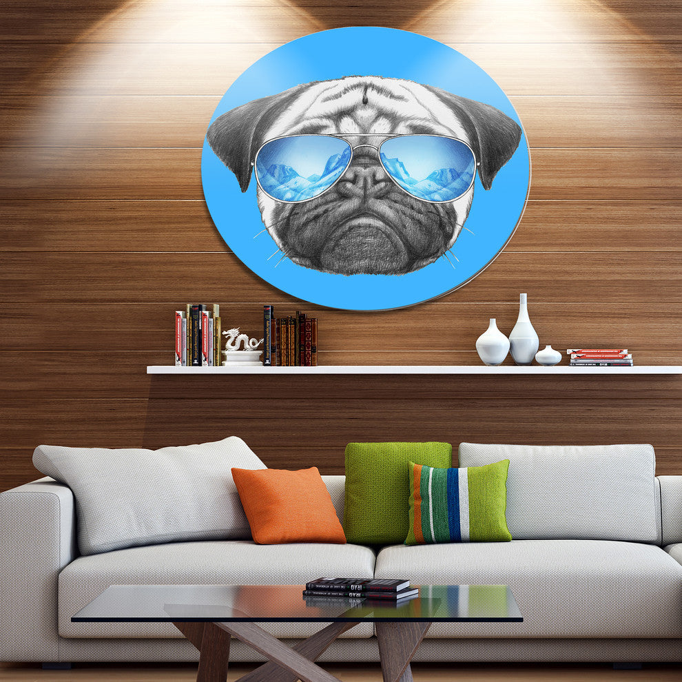 Pug Dog With Mirror Sunglasses, Animal Round Wall Art, 23"