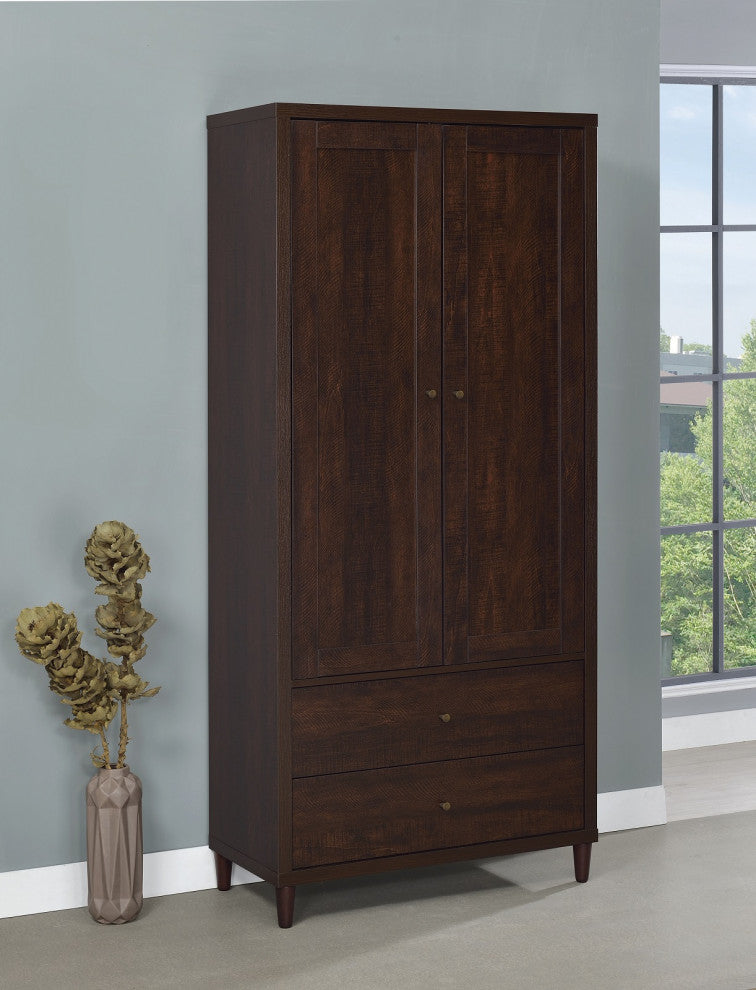 Tall Cabinet With 2 Drawers, Rustic Tobacco