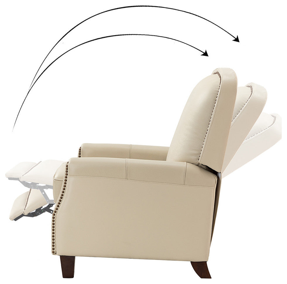 Genuine Leather Cigar Recliner With Nail Head Trim, Beige