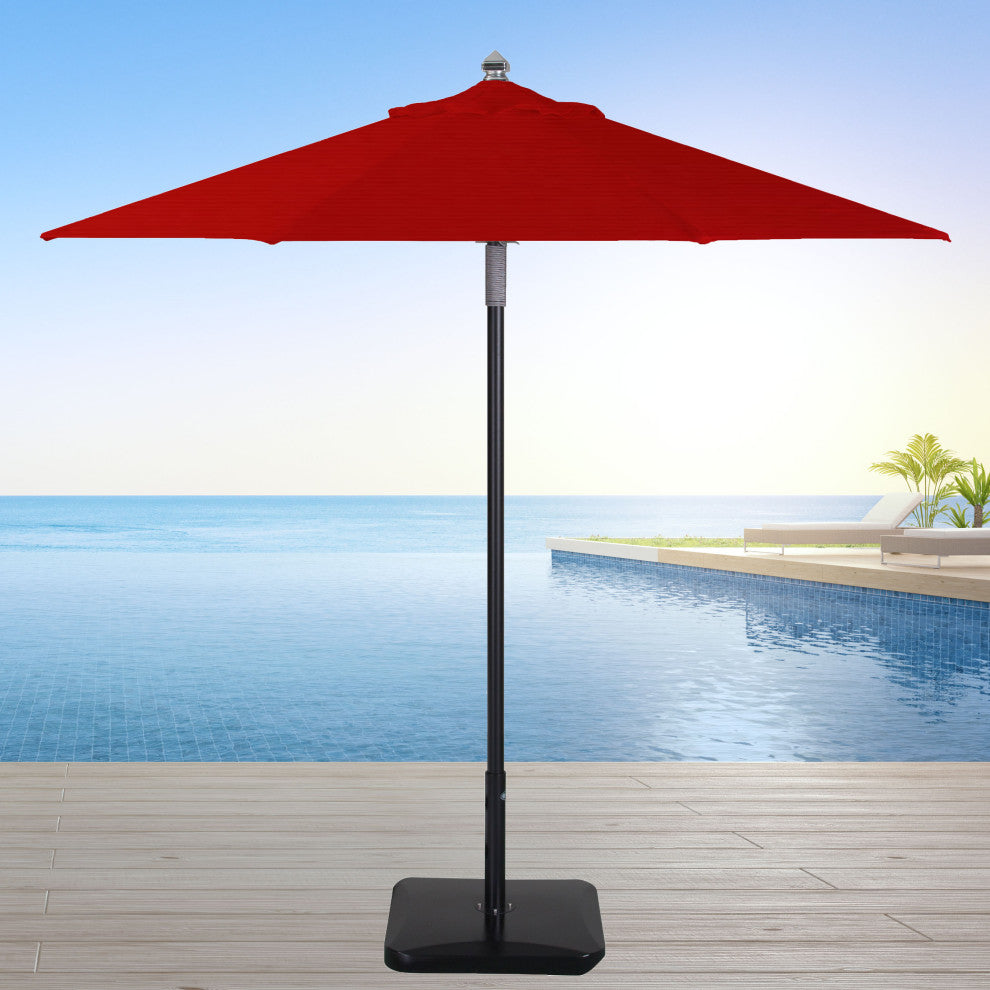 9' Round Double Pulley Commercial Contract Umbrella, Black, Jockey Red
