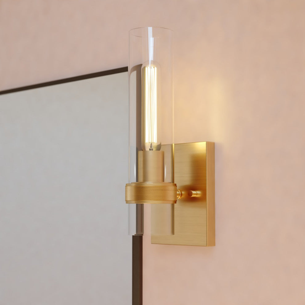 Bari 13"H Wall Sconce Light Fixture With Clear Glass, Satin Brass