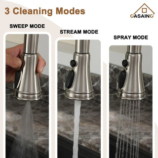 CASAINC Kitchen Faucet Centerset Bridge 3-Function 2-Handle Pull-Down Spray, Brushed Nickel
