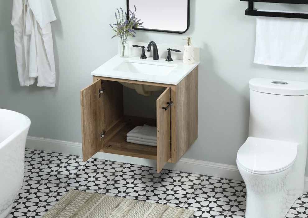 Home Living 19" Midcentury Modern Natural Oak-Light Bathroom Vanity