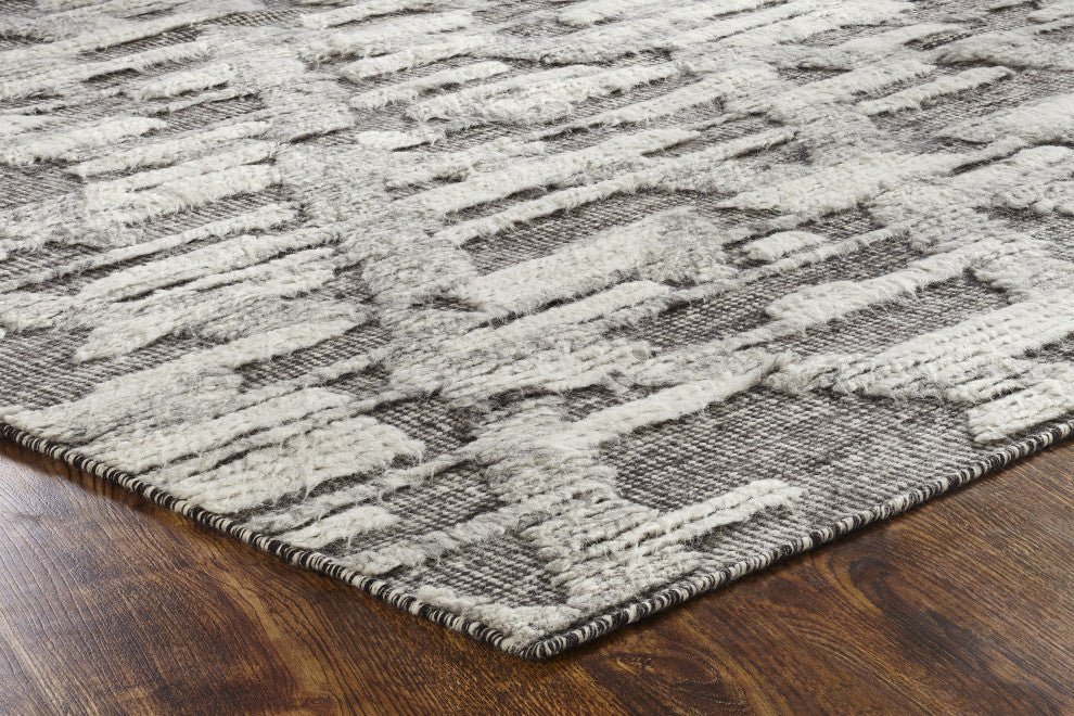 Ivory Contemporary Geometric Transitional High-Low Area Rug