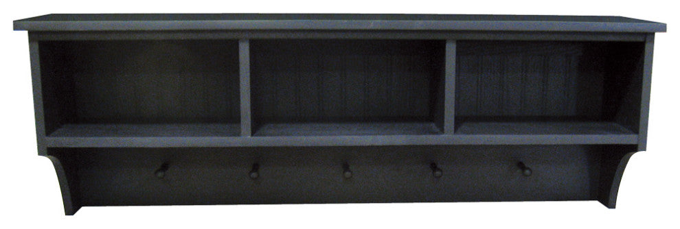 Storage Shelf With Cubbies and Pegs, Old Black