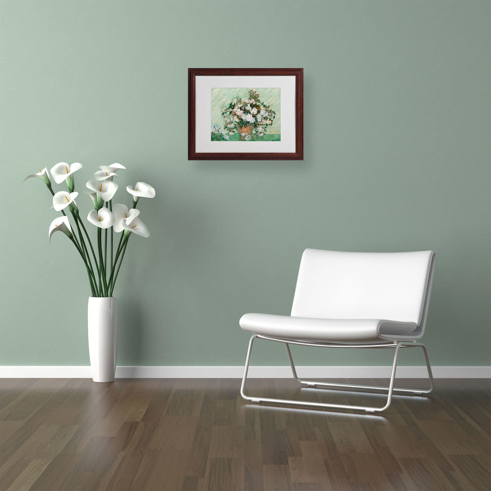 'Roses, 1890' Matted Framed Canvas Art by Vincent van Gogh