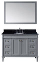 Virtu Tiffany 48" Single Bathroom Vanity, Gray, Black Granite Top, Mirror