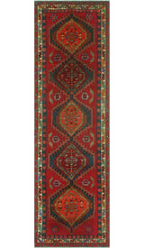 Fine Vintage Distressed Rainier Red/Navy Runner, 3'4x11'0