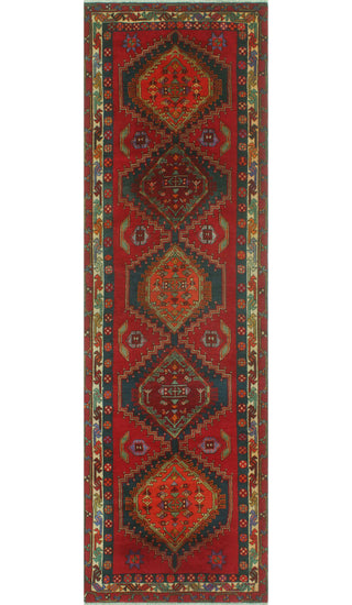 Fine Vintage Distressed Rainier Red/Navy Runner, 3'4x11'0