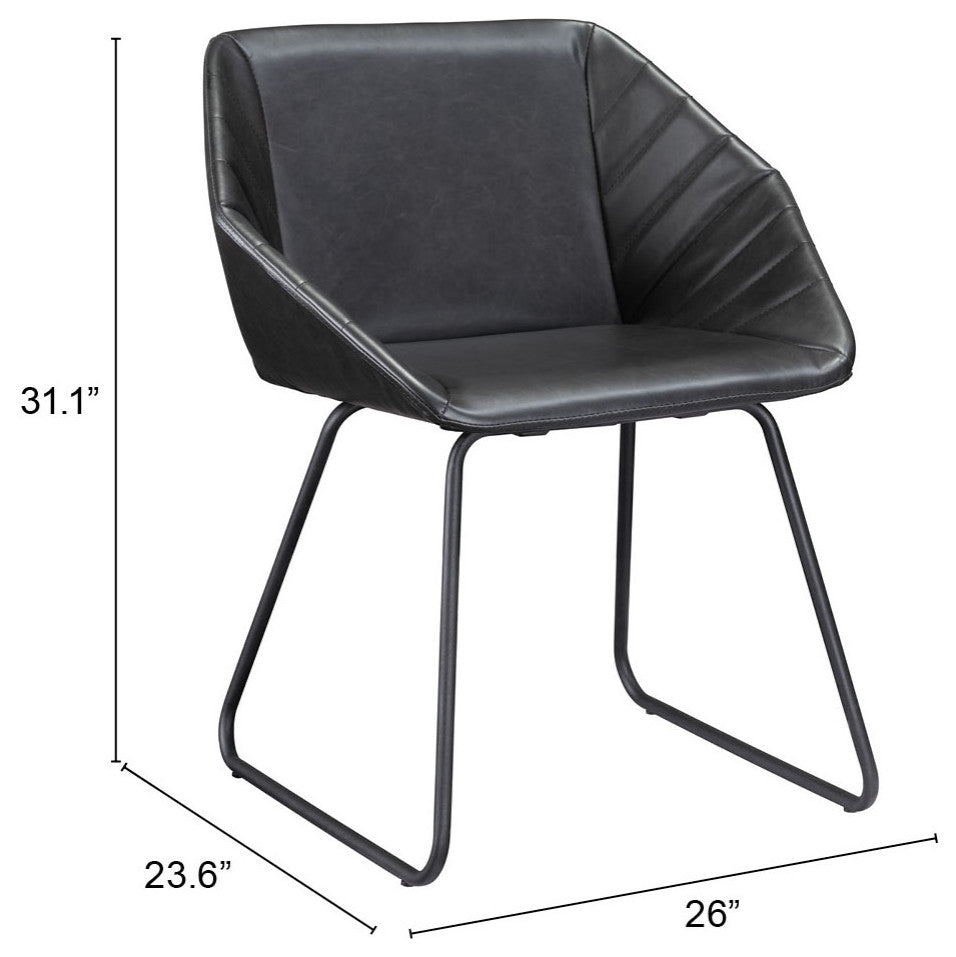 Dining Chair, Set of 2, Faux Vinyl Leather, Steel, Black, Kitchen Cafe Bistro
