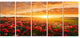 Beautiful Poppy Field at Sunset, Abstract Wall Art Canvas, 60"x28", 5 Panels