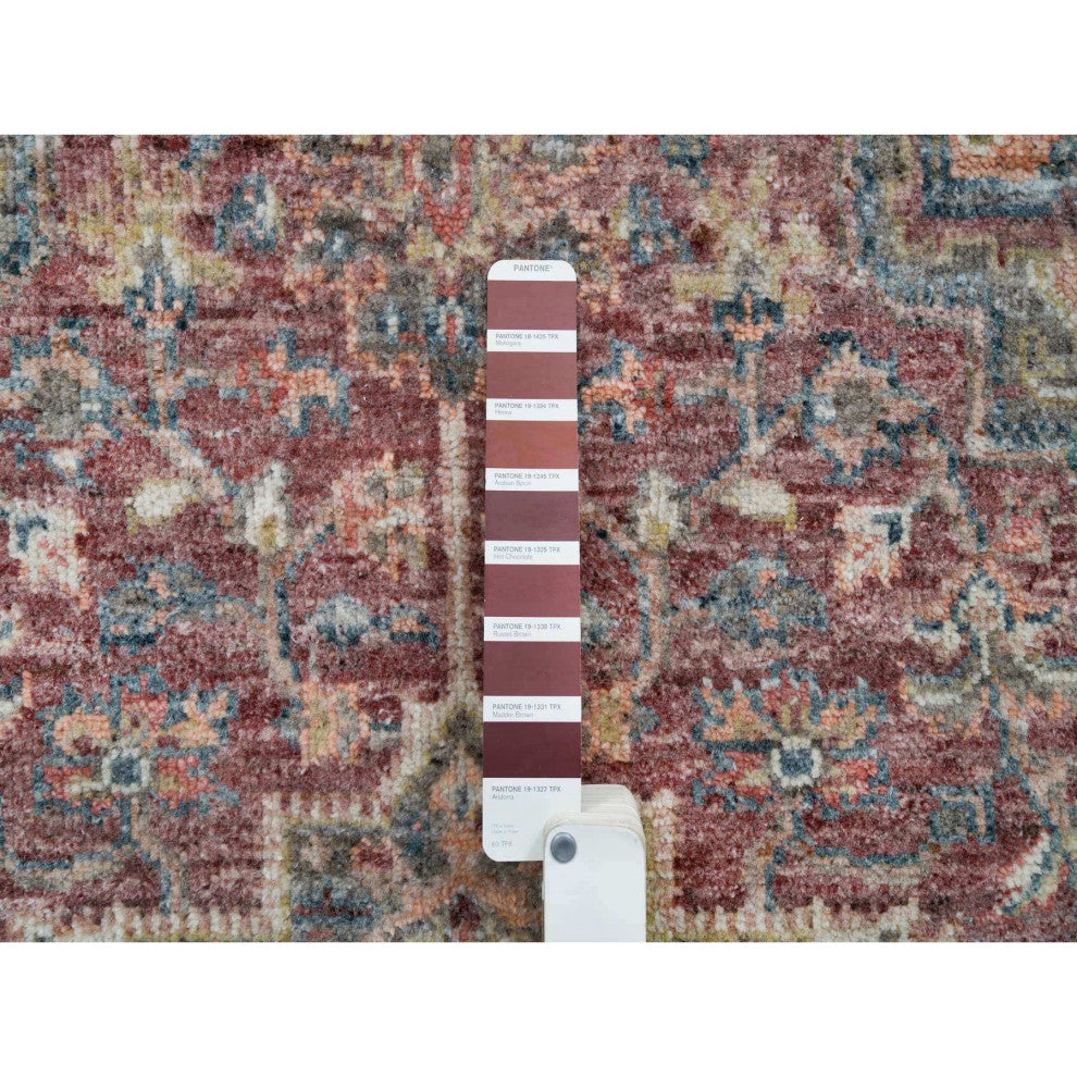 Wine Red Extra Soft Wool Heris Revival Hand Knotted Oriental Rug, 3'10"x5'11"