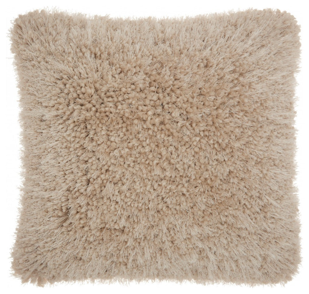 Fluffy Beige Shag Accent Throw Pillow