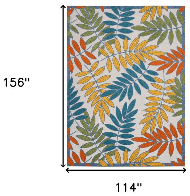 10' X 13' Ivory Floral Non Skid Indoor Outdoor Area Rug