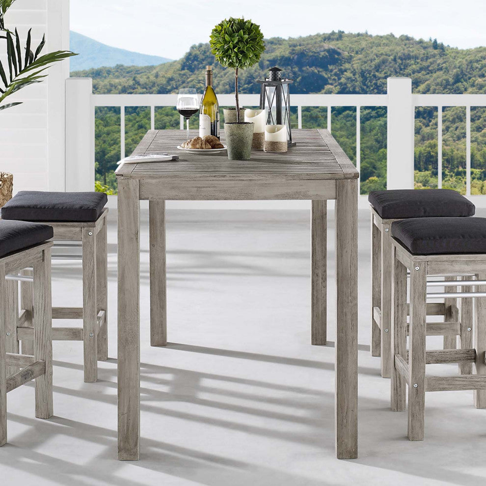 Bar Side Table, Rectangular, Wood, Gray, Modern, Outdoor Patio Cafe Bistro