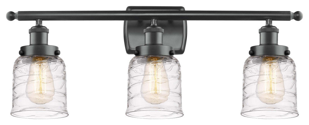 Small Bell 3 Light Bath Vanity Light, Matte Black, Deco Swirl
