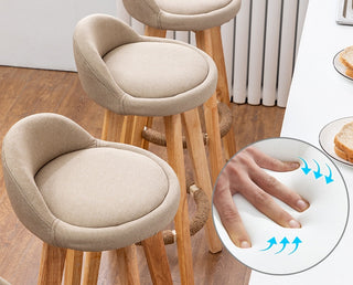 Retro-Styled Rotating High Bar Stool Made of Solid Wood, Green, Linen