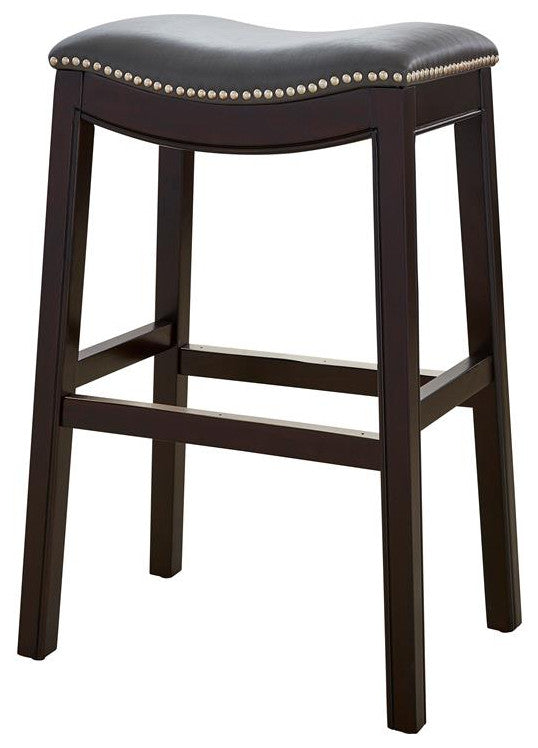 New Ridge Home Goods Julian Saddle Seat Barstool With Grey Faux Leather Seat