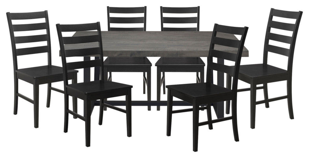 7-Piece Farmhouse Dining Set - Grey/Black