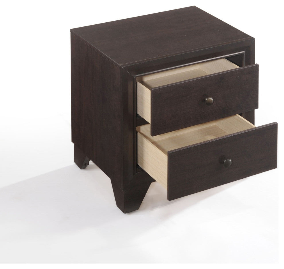 2-Drawer Wooden Nightstand, Espresso Brown
