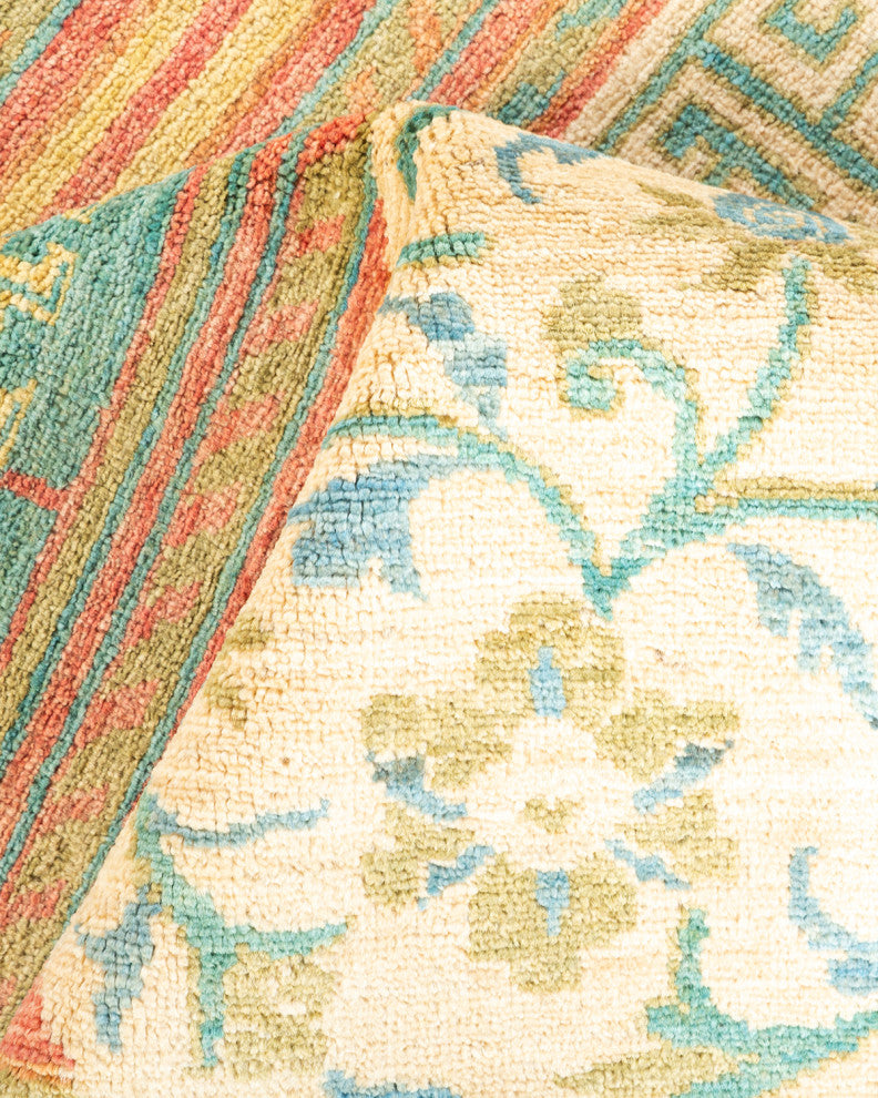 Eclectic, One-of-a-Kind Hand-Knotted Area Rug Green, 4'3"x9'5"