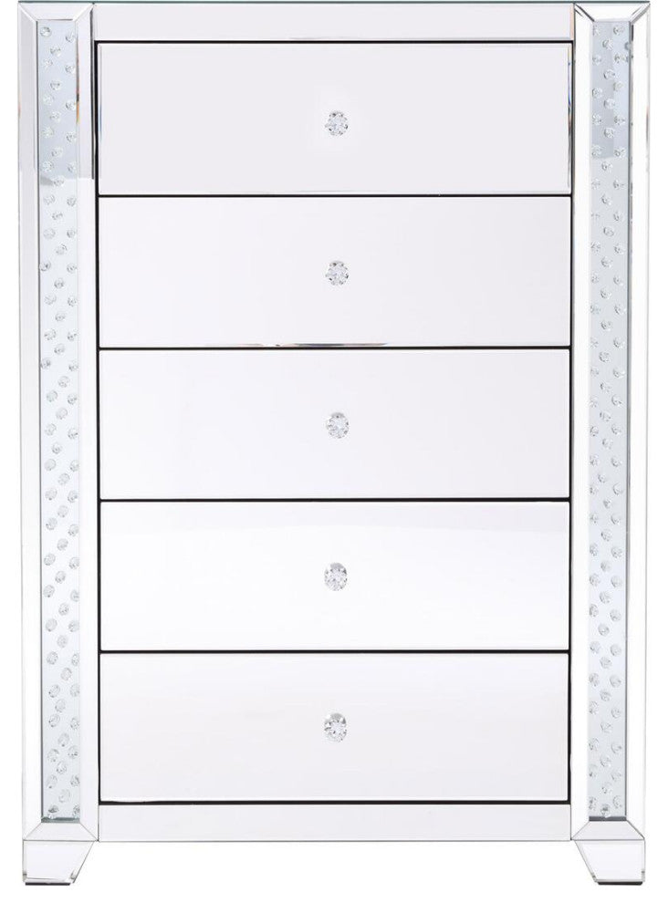 34" Clear Crystal Mirrored Five Drawer Cabinet