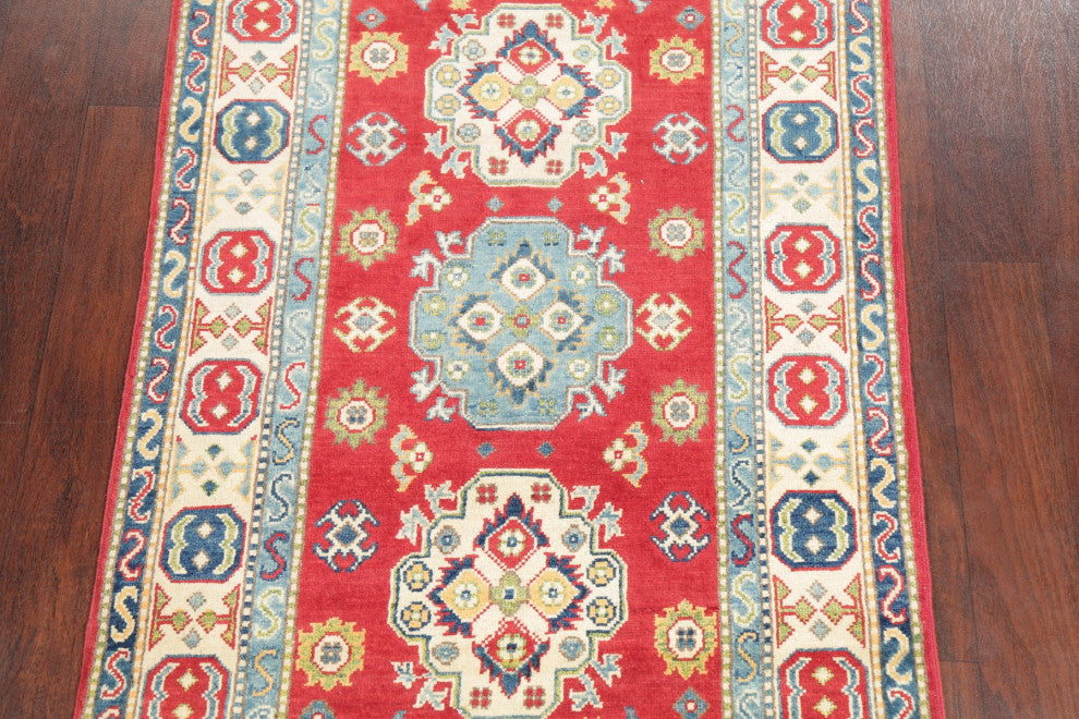 Kazak Oriental Traditional Pakistani Hand Made Area Rug, Red, 5'1"x3'3