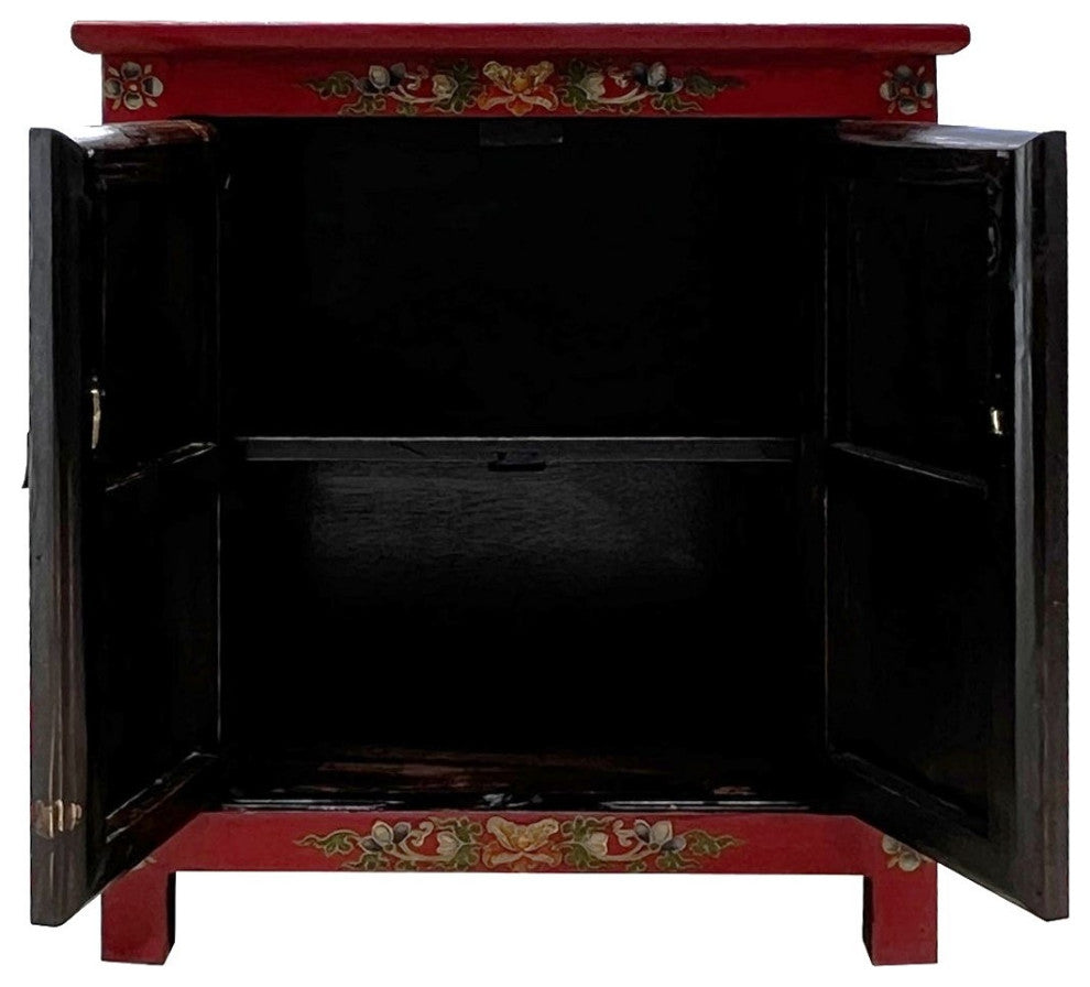 Tibetan Oriental Black Red Double Tigers End Table Nightstand Hcs7589