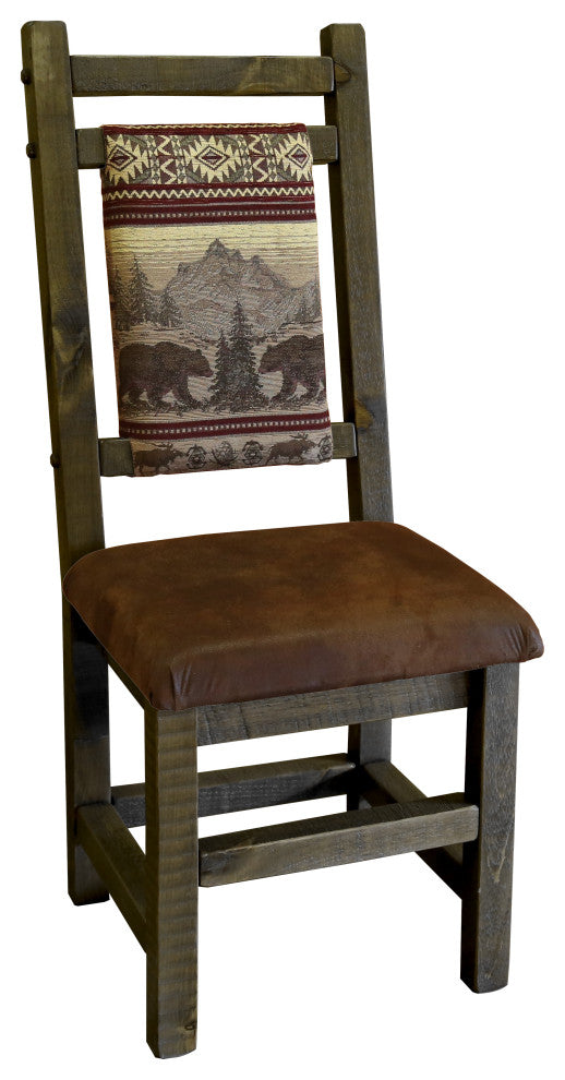 Barnwood Style Timber Peg Pedestal Dining Set, Weathered Slate, 36" X 60", Bear Run and Palomino Tobacco