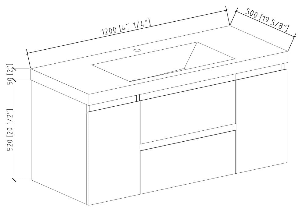Wall-Mounted Bathroom Vanity with Integrated Resin Sink, White, 48in.