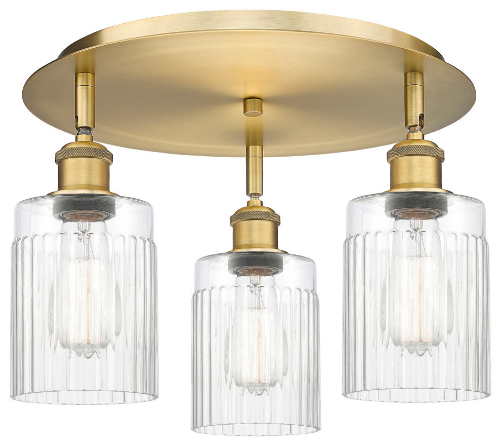 Hadley-3 Light 16" Flush Mount-Brushed Brass, Clear Glass Shade