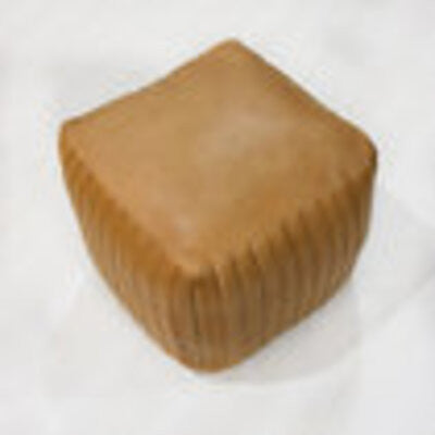 Poufs-Solid Handmade Goat Leather Pouf, Recycled Cotton Fill, Beige, 14x14x14 Square.