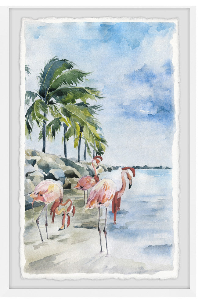 "Pink Flamingo Flock" Framed Painting Print, 20x30