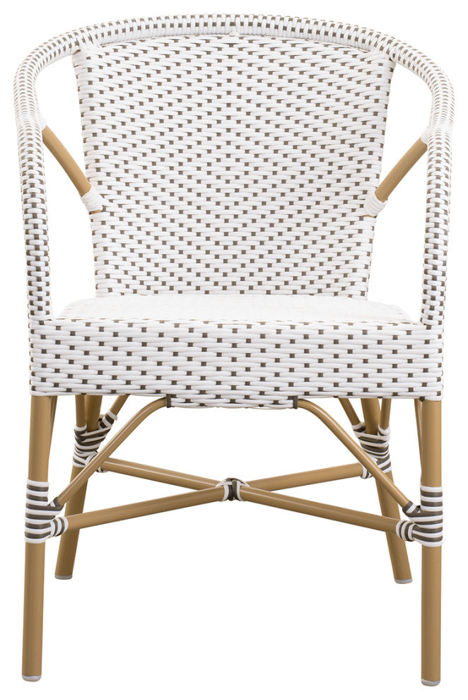Madeleine Outdoor Dining Armchair, Almond Frame, White With Cappuccino Dots
