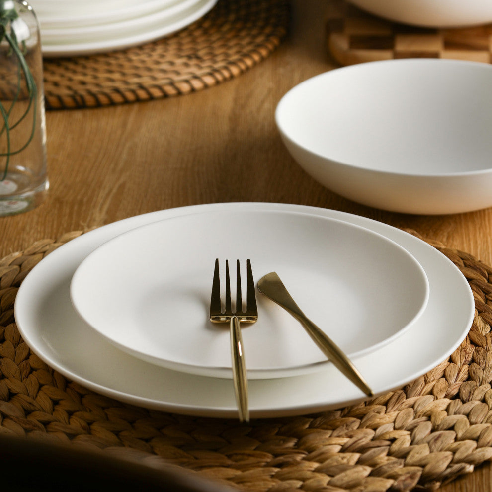 Stone Lain Taglio Bone China 12 Piece Dinnerware Set, Matte White