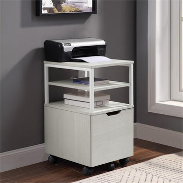 OSP Home Furnishings Contempo Mobile Cart in Campanula White with Metal Frame