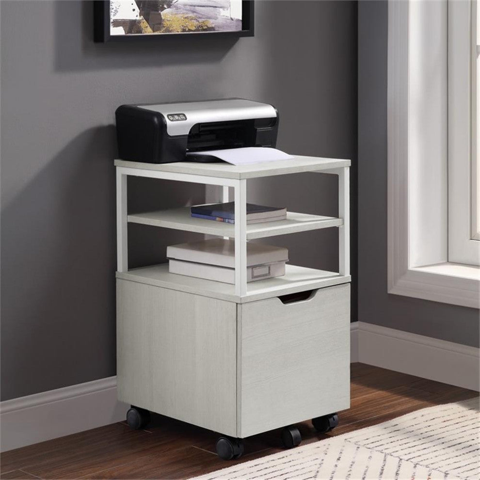 OSP Home Furnishings Contempo Mobile Cart in Campanula White with Metal Frame